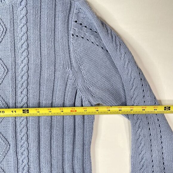 Y2K Blue Cable Knit Turtleneck Sweater Pullover Pom Pom XL Coquette Fairy Grunge - Picture 7 of 9